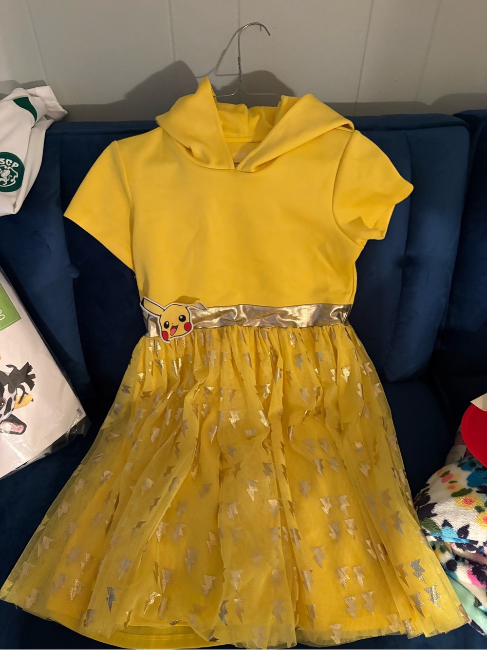 Pokemon Yellow Pikachu Hooded Girls Dress with Gold Belt